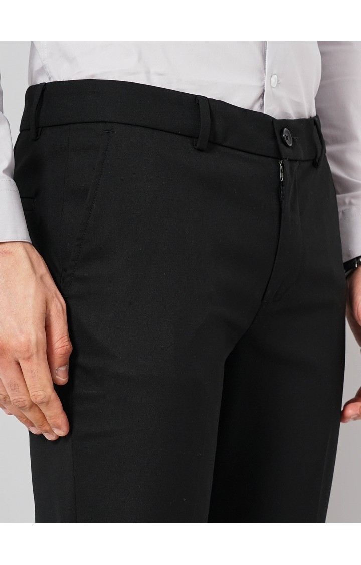 Celio Men Black Solid Slim Fit Polyester Formal Trousers