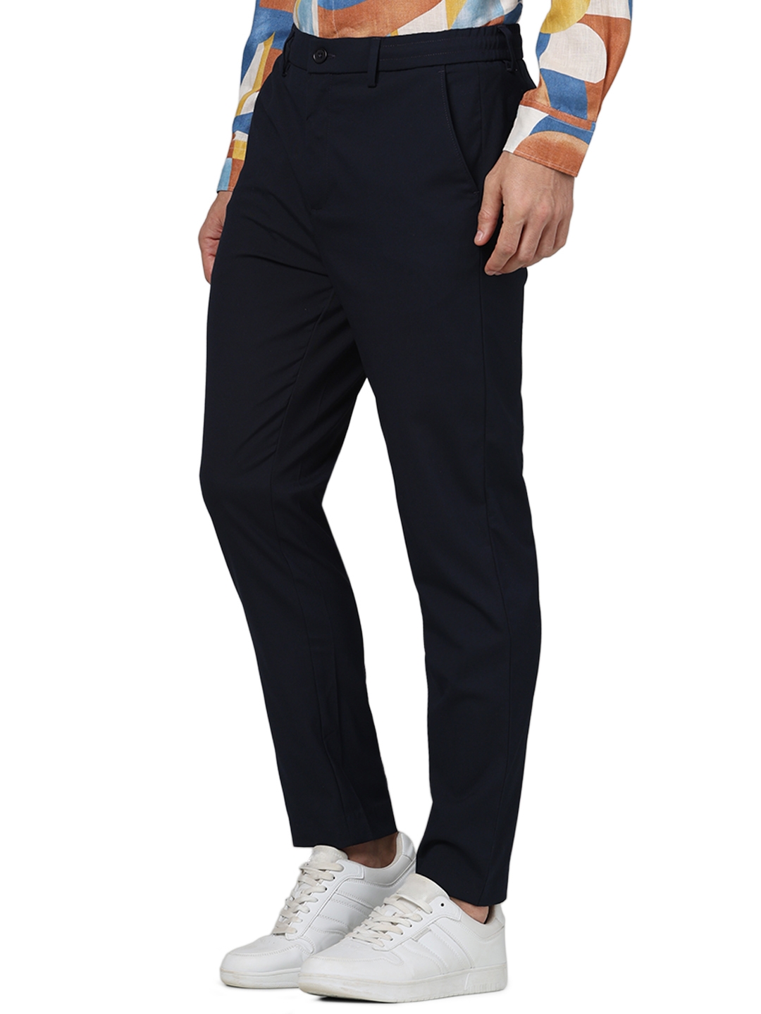 Celio Men Blue Solid Regular Fit Polyester 24 Hour Trousers