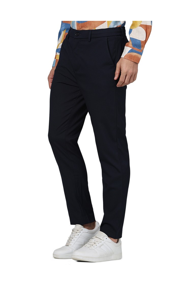 Celio Men Blue Solid Regular Fit Polyester 24 Hour Trousers