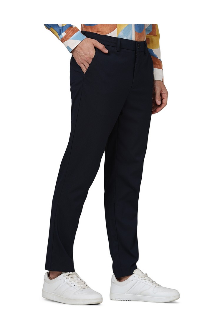 Celio Men Blue Solid Regular Fit Polyester 24 Hour Trousers