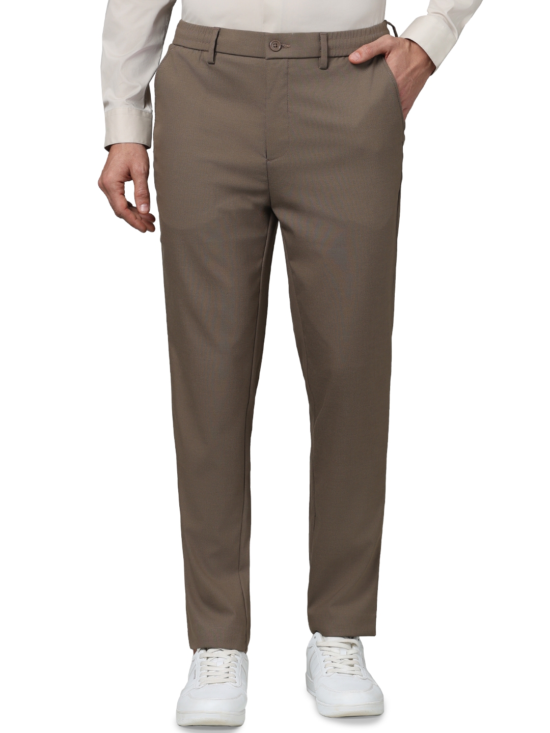celio | Celio Men Brown Solid Regular Fit Polyester 24Hr Casual Trousers