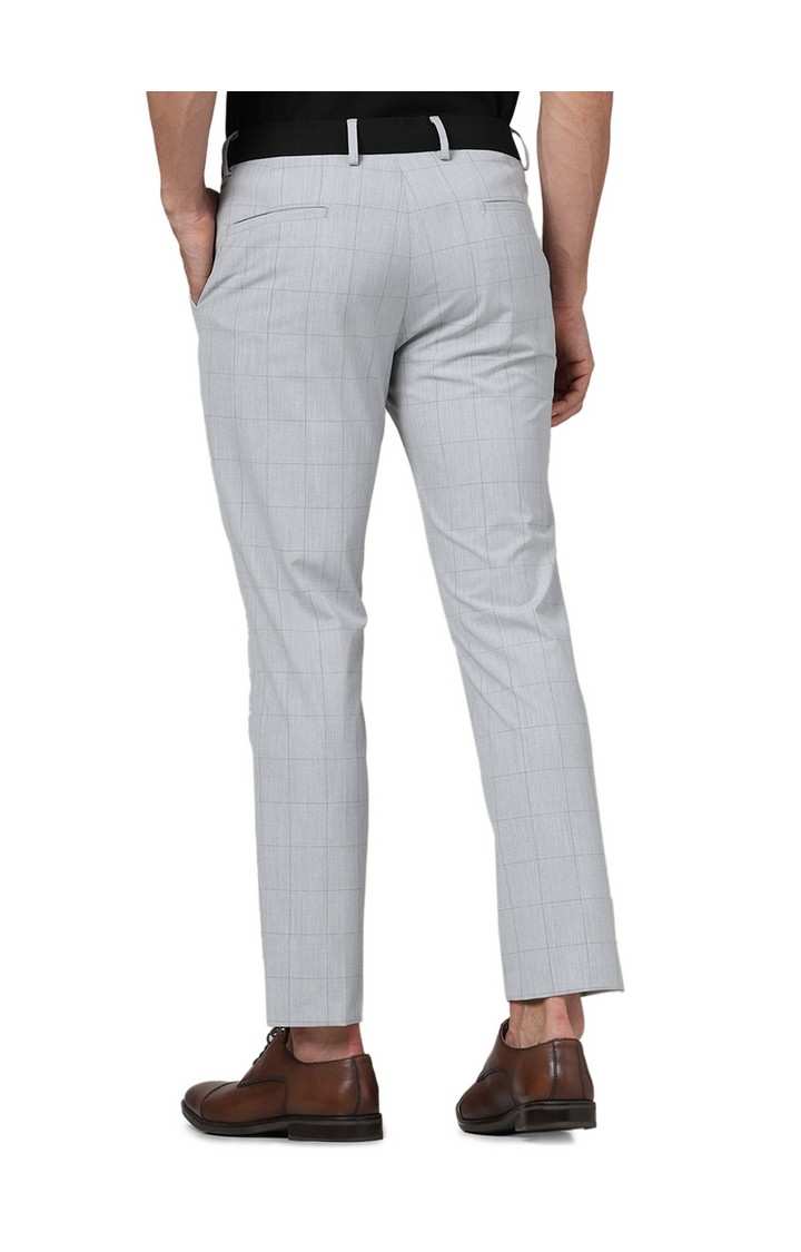 Celio Men Grey Checked Slim Fit Polyester Formal Trousers