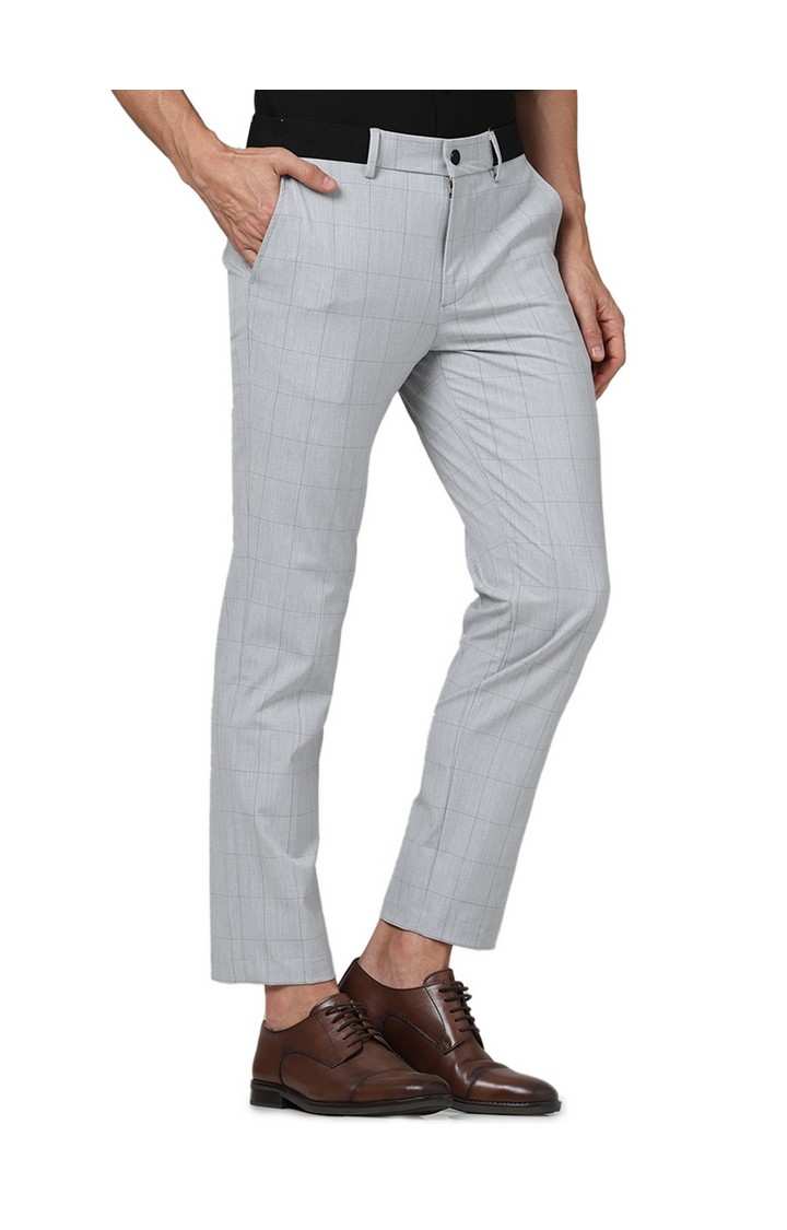 Celio Men Grey Checked Slim Fit Polyester Formal Trousers