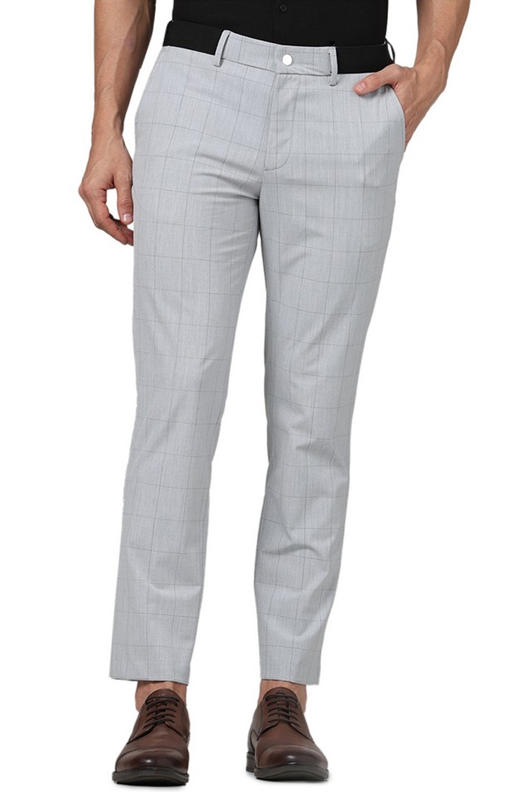 celio | Celio Men Grey Checked Slim Fit Polyester Formal Trousers