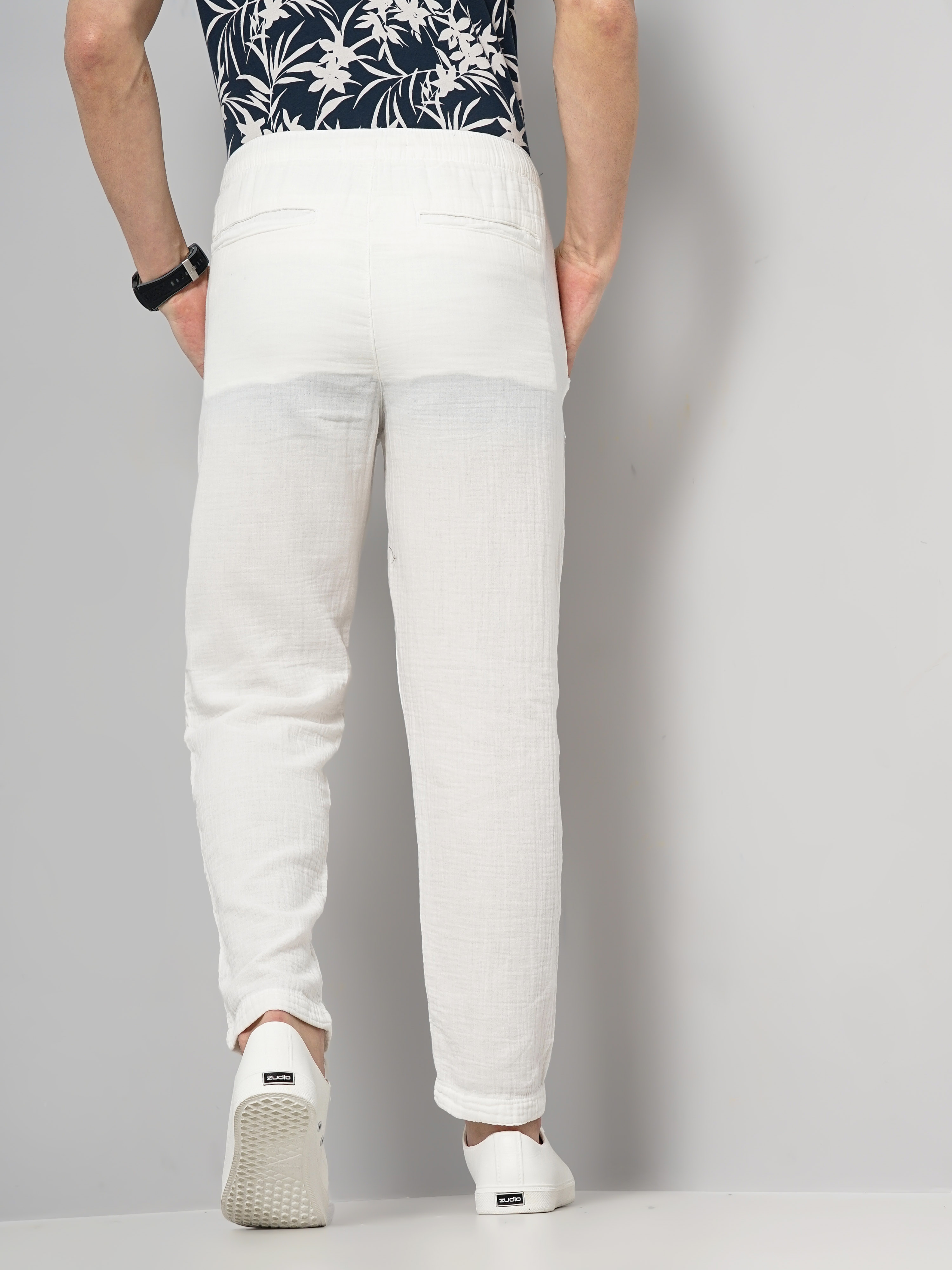 Linen Slim Comfort B-95 Casual White Solid Khakis - Zinc