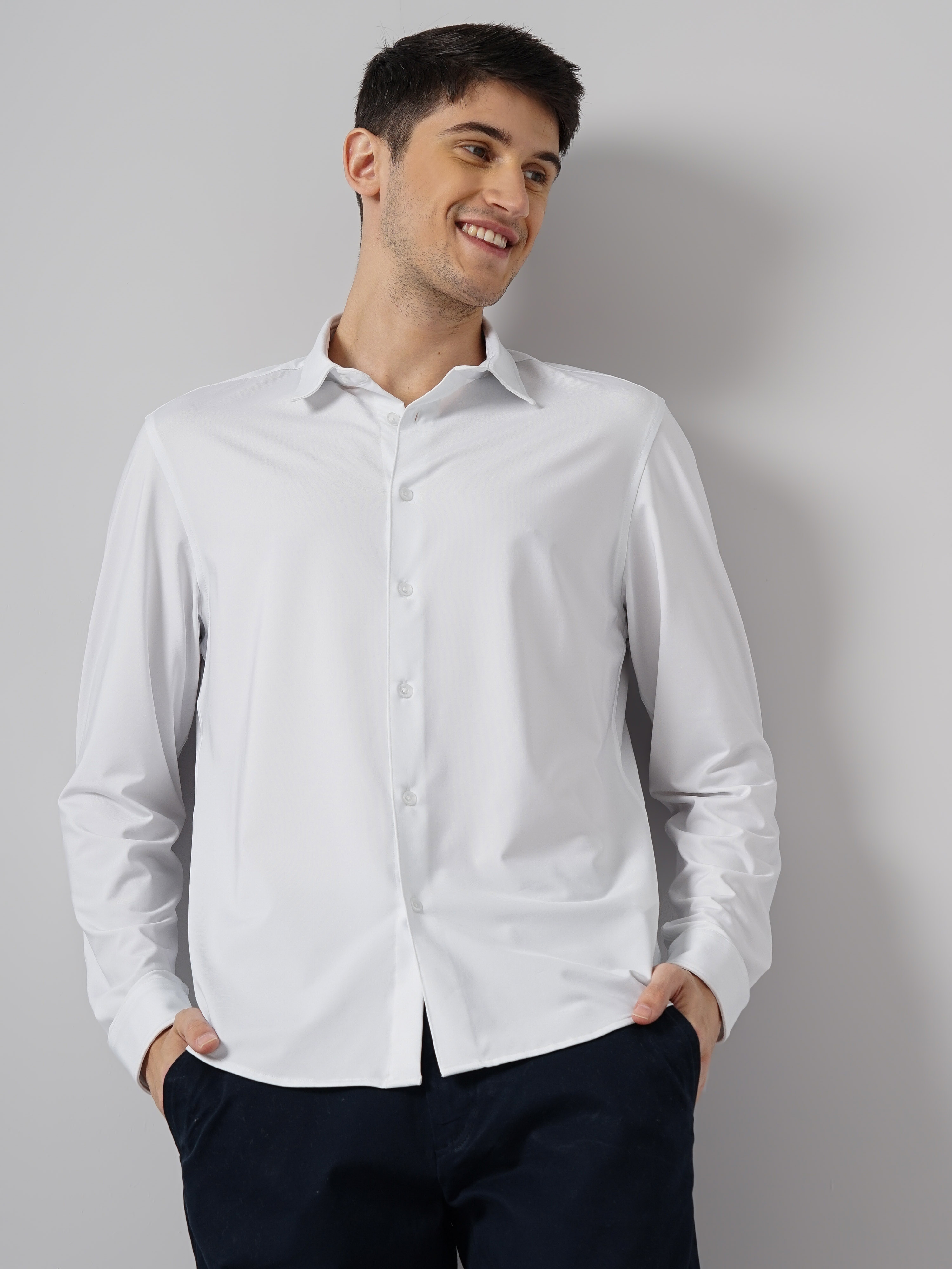 celio | Celio Men White Solid Regular Fit Polyester Knit Casual Shirt