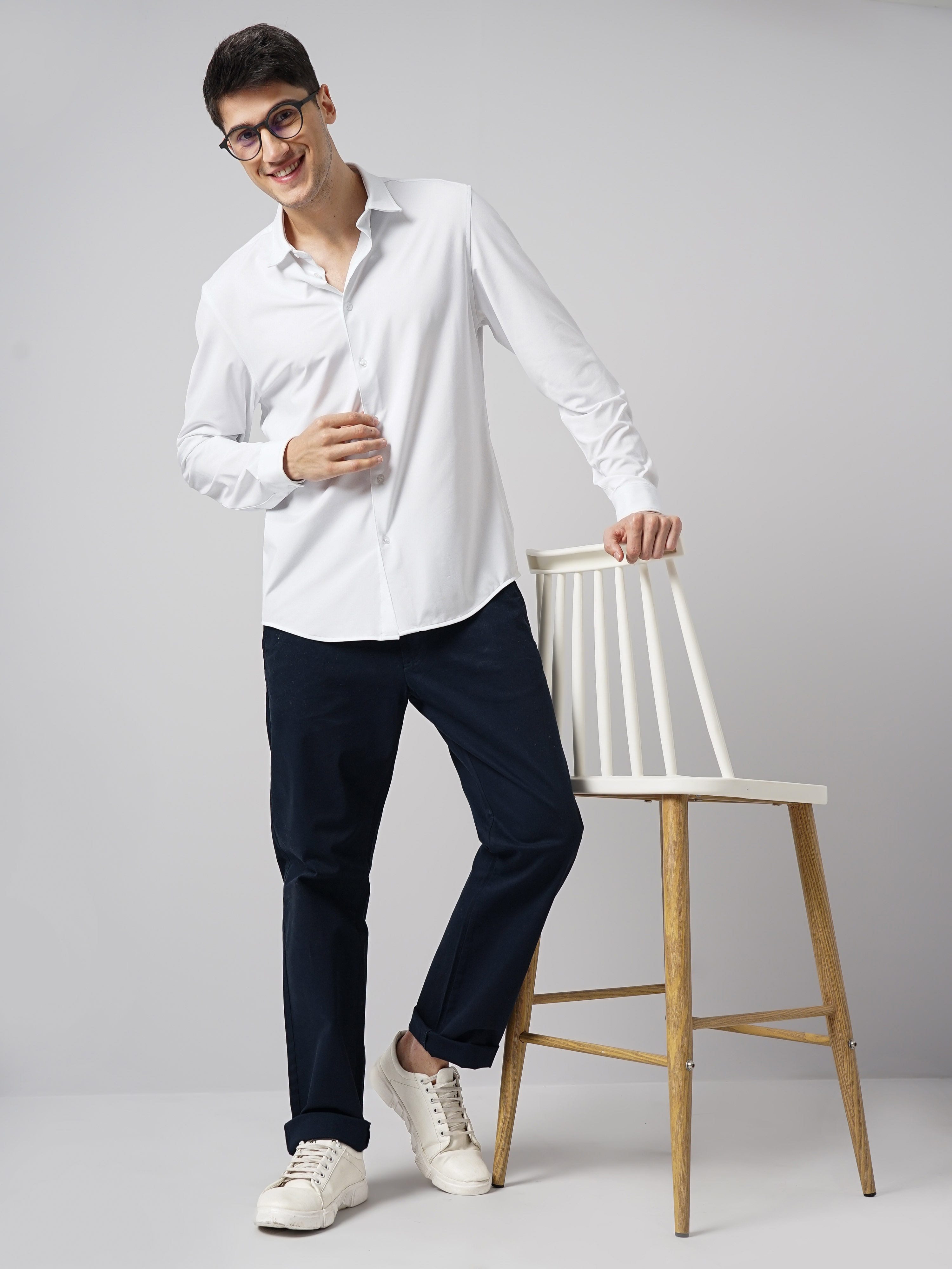 Celio Men White Solid Regular Fit Polyester Knit Casual Shirt