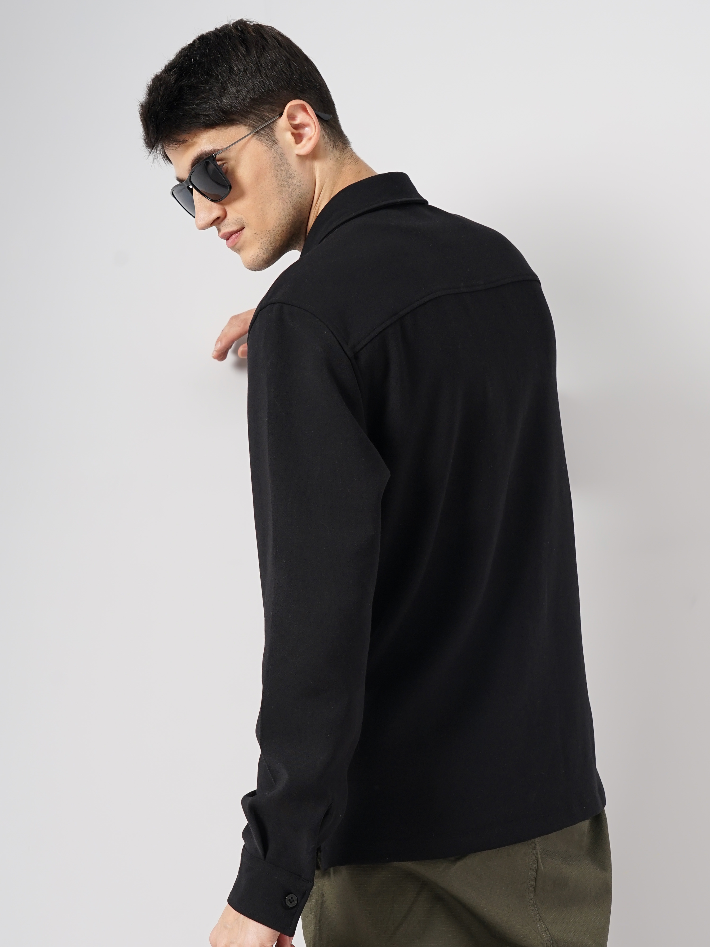 Celio Men Black Solid Regular Fit Polyester Overshirt Casual Shirt