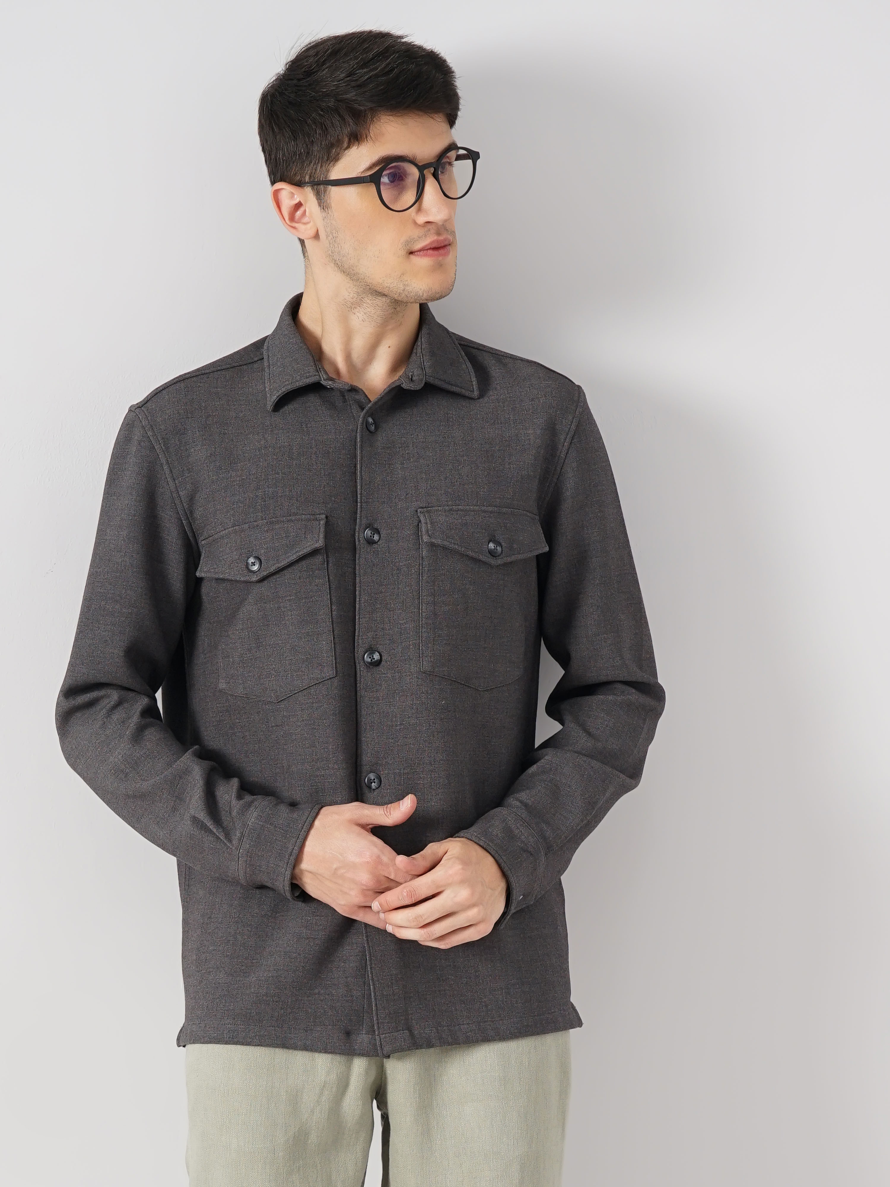 Celio Men Grey Solid Regular Fit Polyester Overshirt Casual Shirt