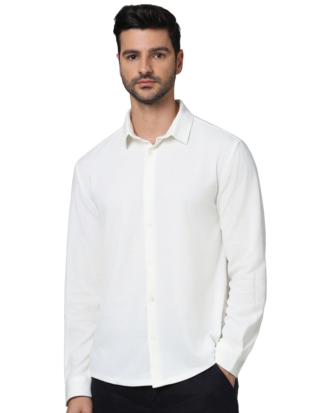 celio | Celio Men White Solid Regular Fit Polyester Casual Shirts