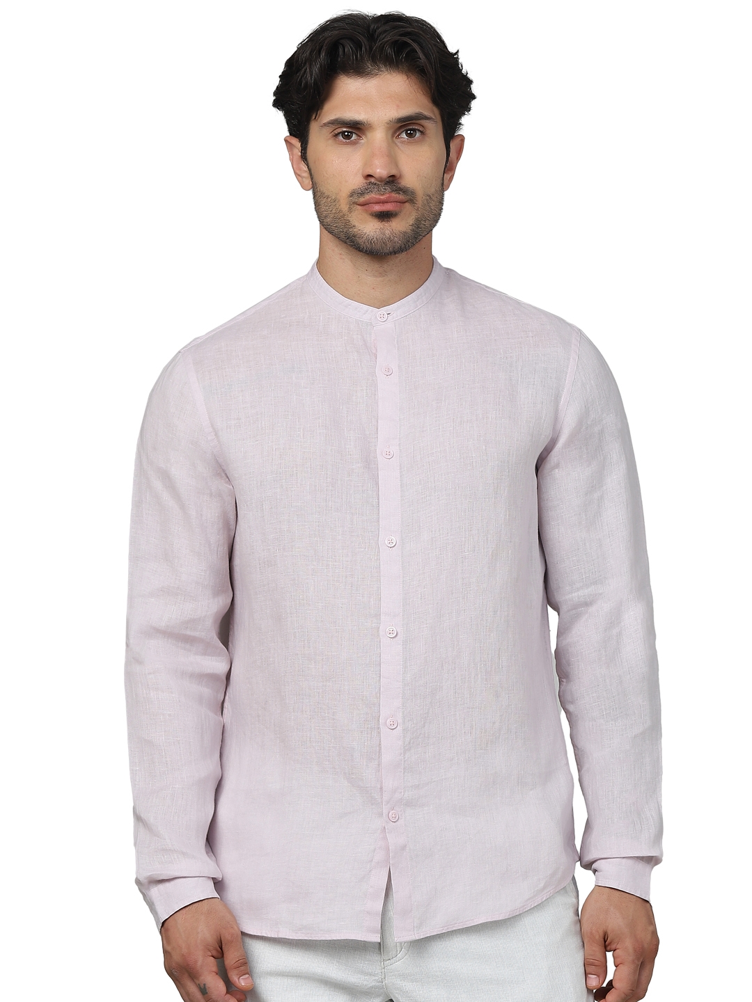 Celio Men Pink Solid Regular Fit Linen Shirts