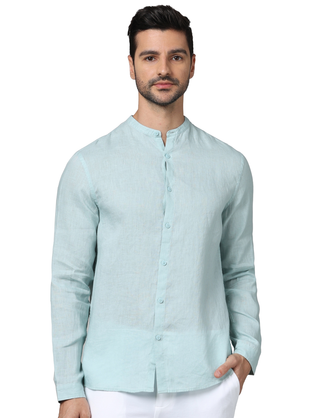celio | Celio Men Green Solid Regular Fit Linen Shirts