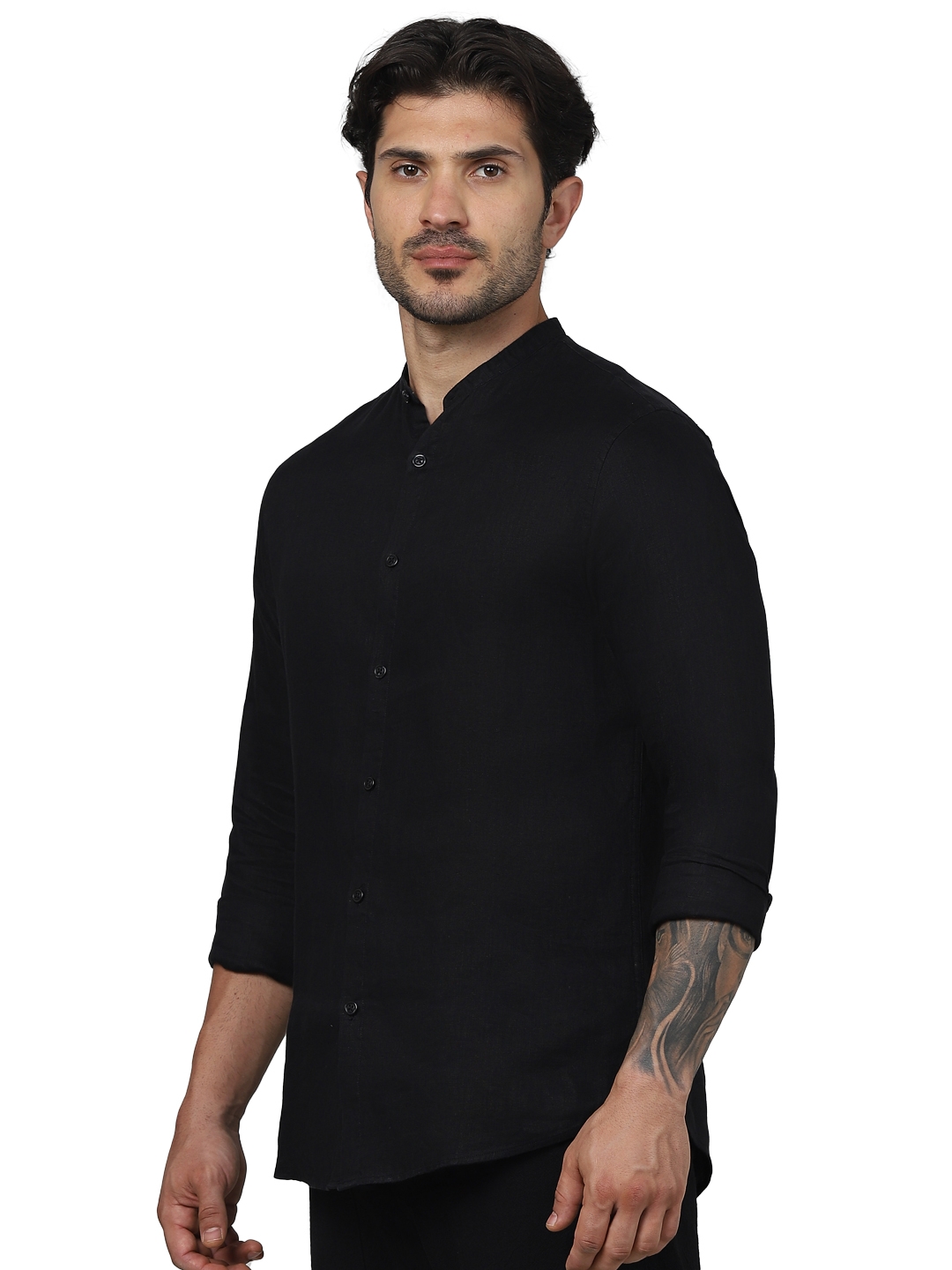 Celio Men Black Solid Regular Fit Linen Shirts