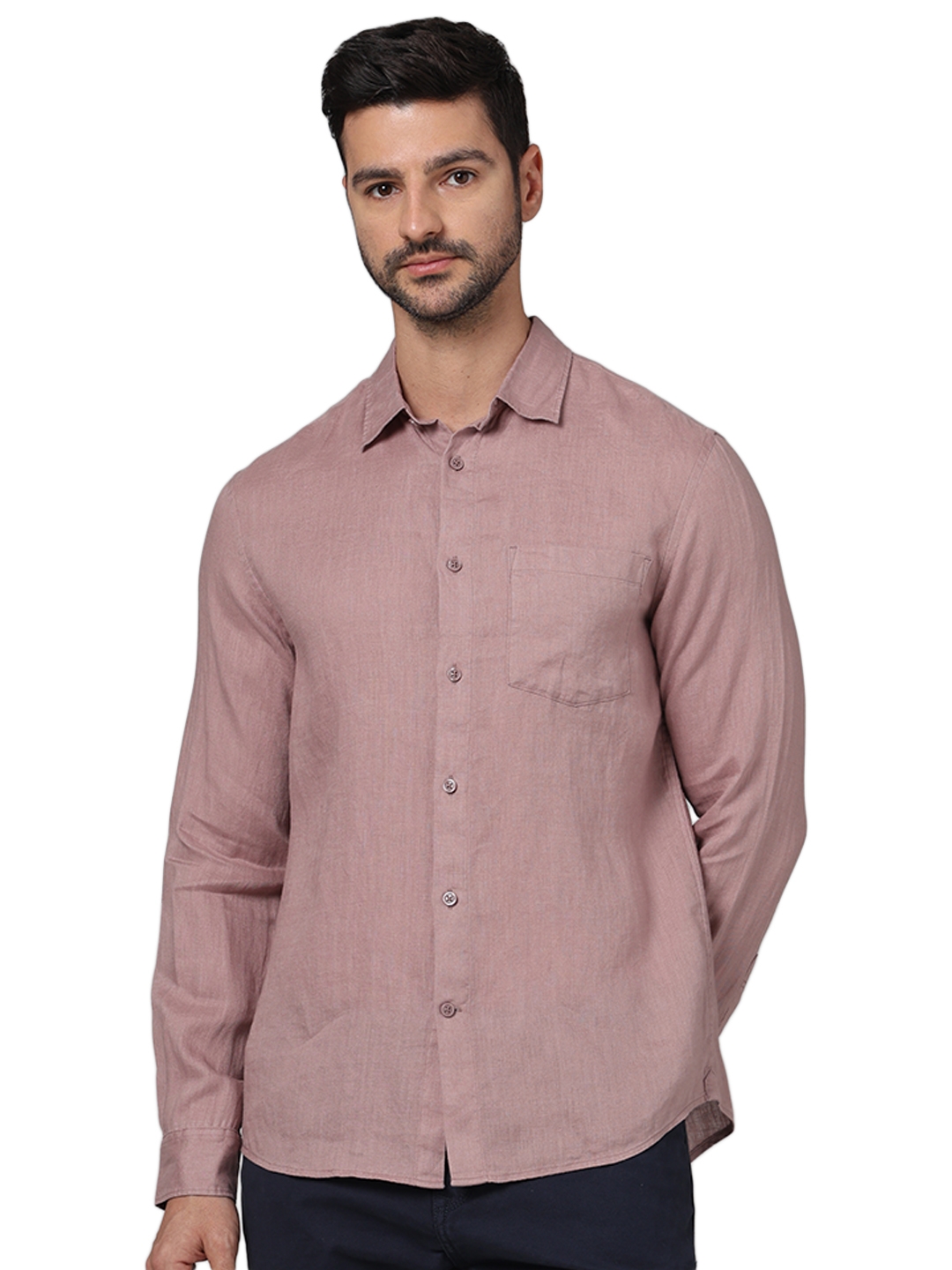 celio | Celio Men Mauve Solid Regular Fit Linen Casual Shirt