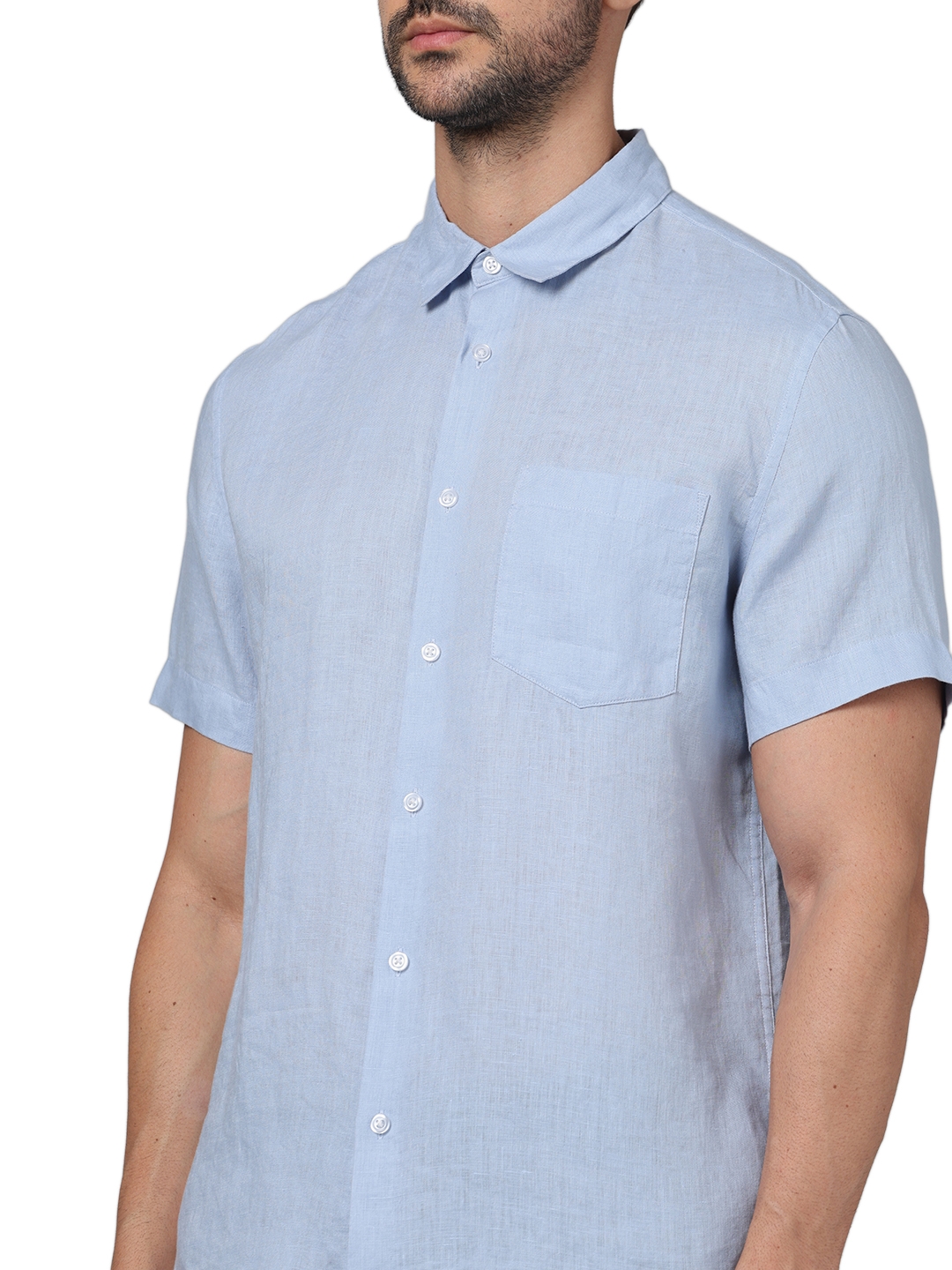 Celio Men Blue Solid Regular Fit Linen Casual Shirt