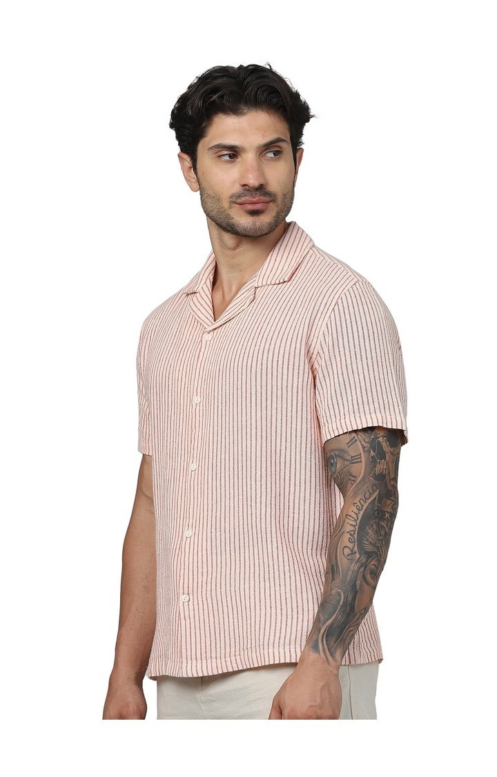 Celio Men Red Striped Regular Fit Cotton Casual Shirts