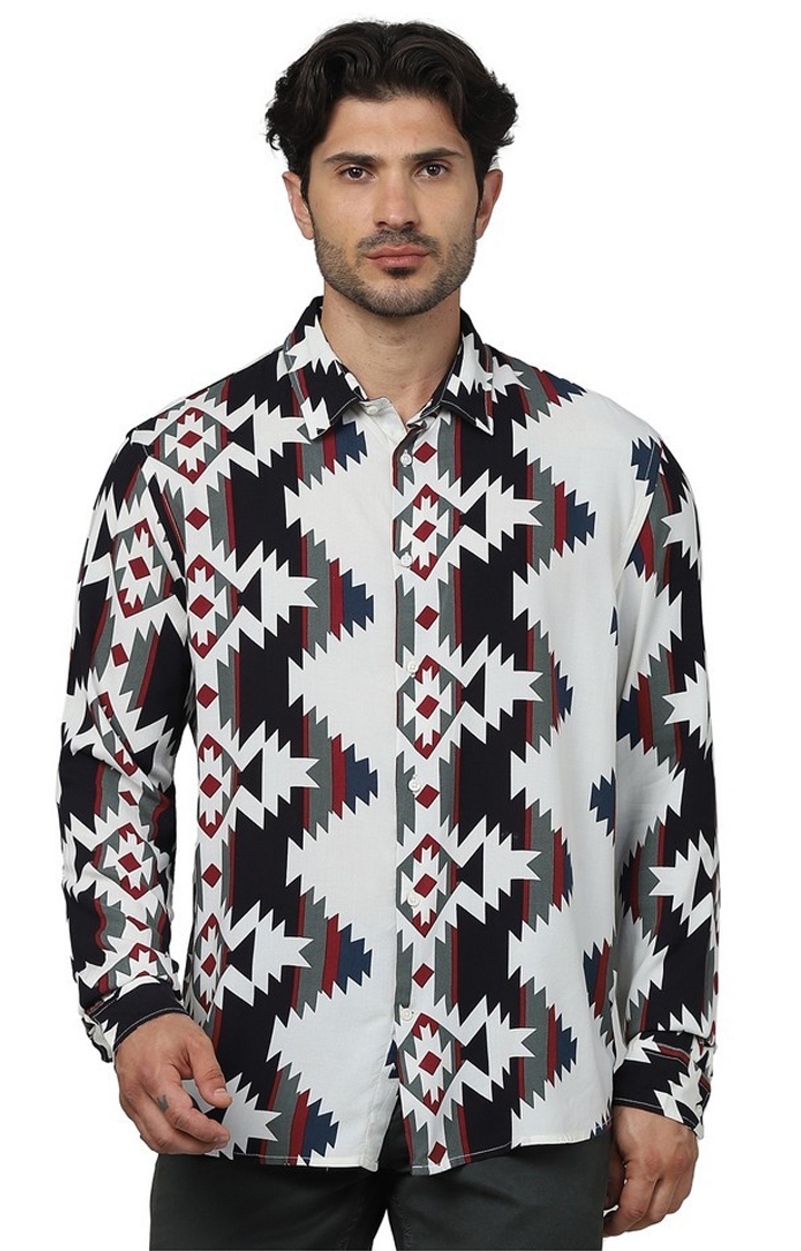 Celio Men Red Printed Regular Fit Viscose Rayon Soft Touch Shirts