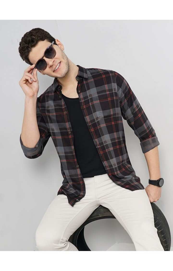 Celio Men Black Checked Regular Fit Viscose Rayon Soft Touch Casual Shirt