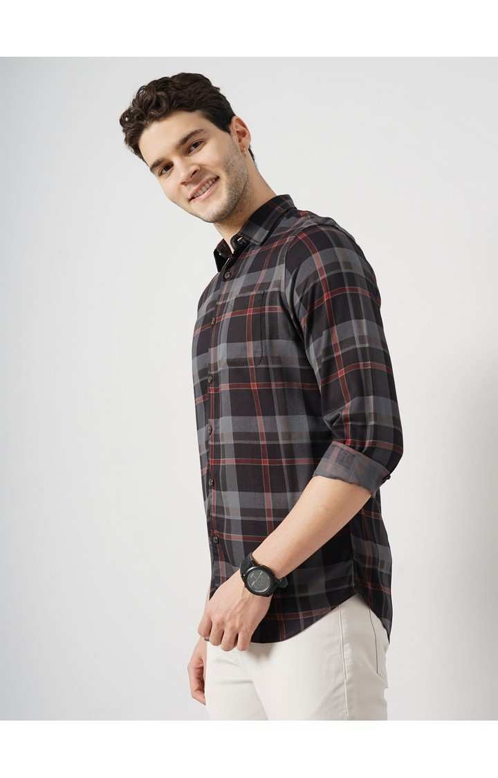 Celio Men Black Checked Regular Fit Viscose Rayon Soft Touch Casual Shirt