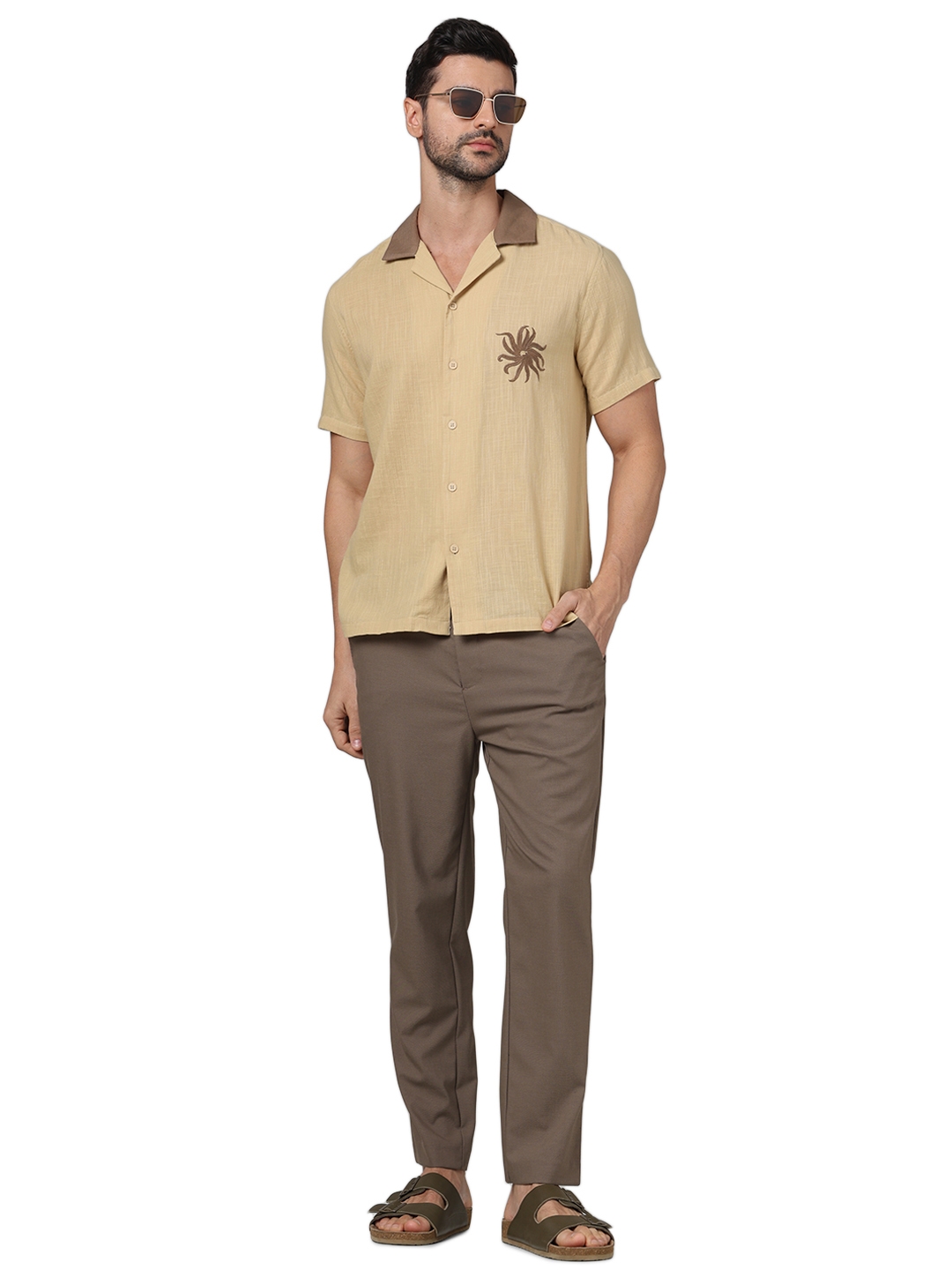Celio Men Brown Solid Regular Fit Cotton Casual Shirt