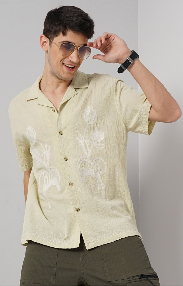 celio | Celio Men Green Printed Regular Fit Cotton Casual Shirt