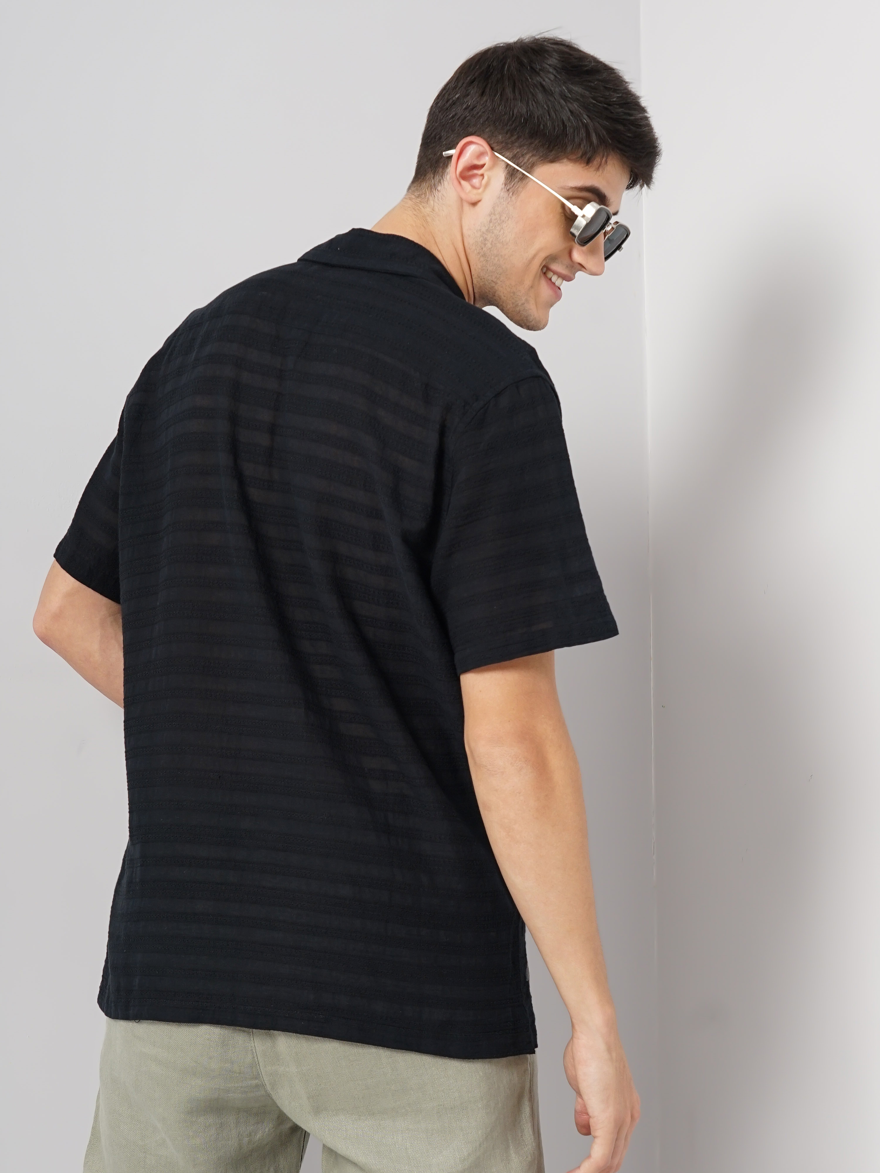 Celio Men Black Printed Regular Fit Cotton Casual Shirt