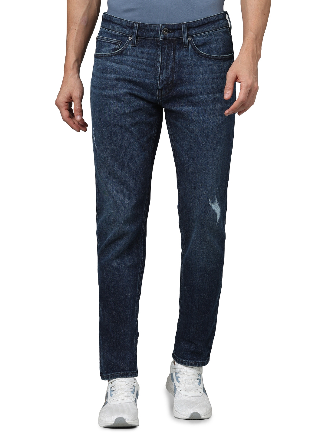 Celio Men Blue Solid Slim Fit Cotton Italian Distress Twill Denim Jeans