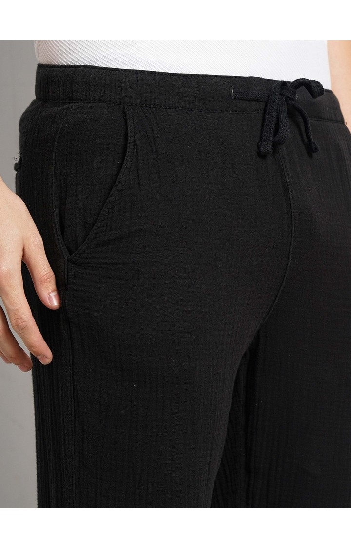 Celio Men Black Solid Regular Fit Cotton Fashion Trousers