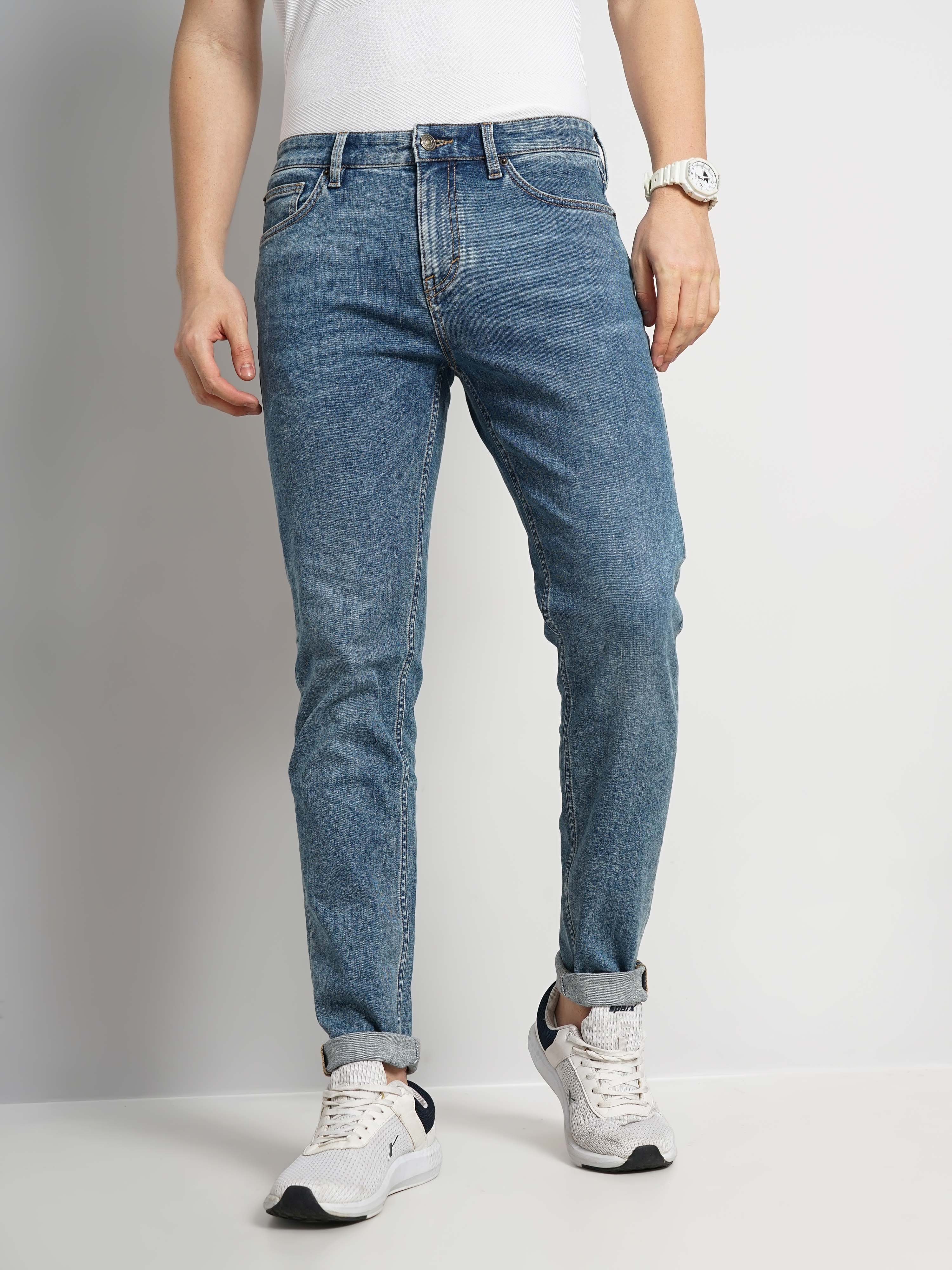 celio | Celio Men Blue Solid Slim Fit Cotton Twill Denim Jeans