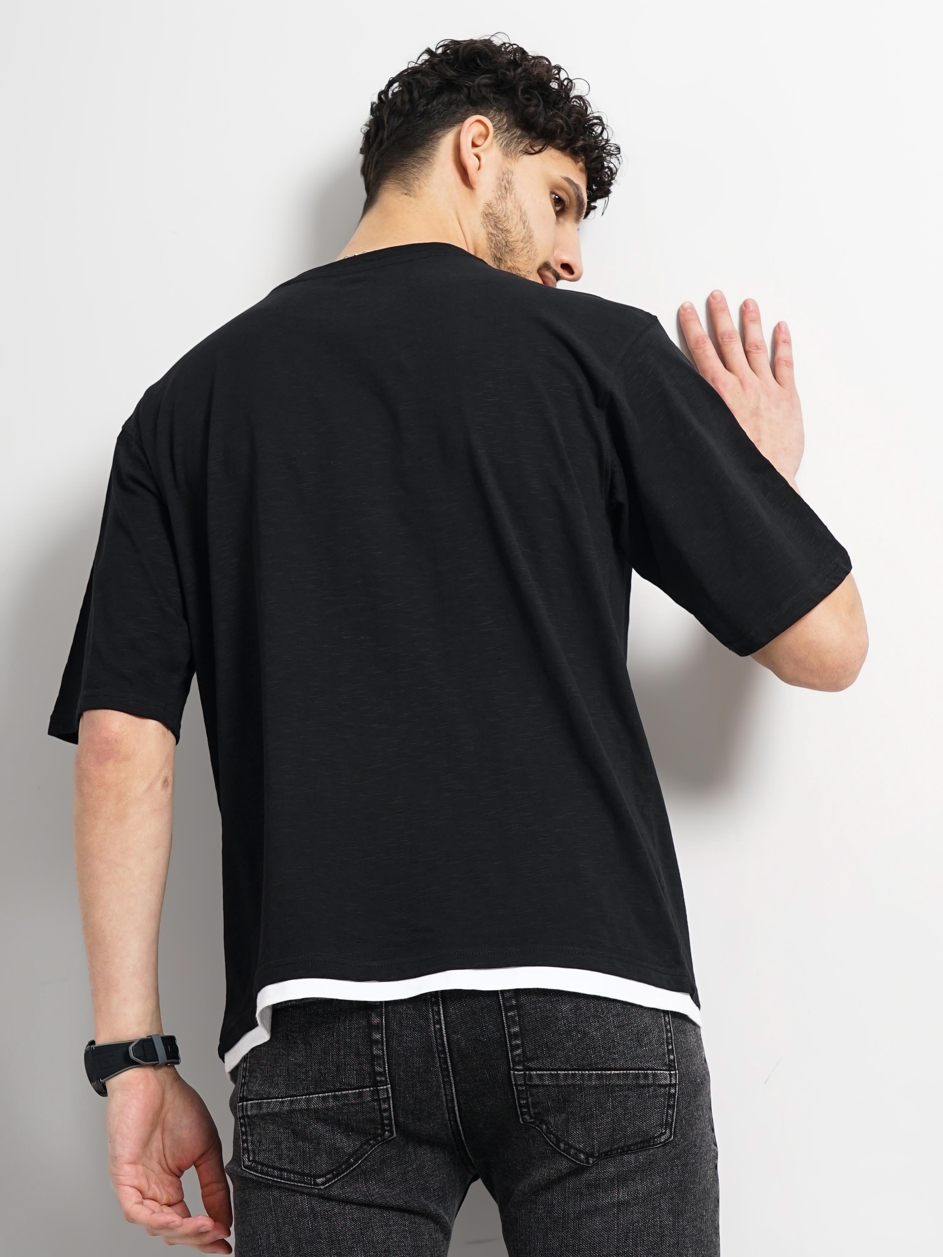 Celio Men Black Solid Regular Fit Cotton Denim Tshirt