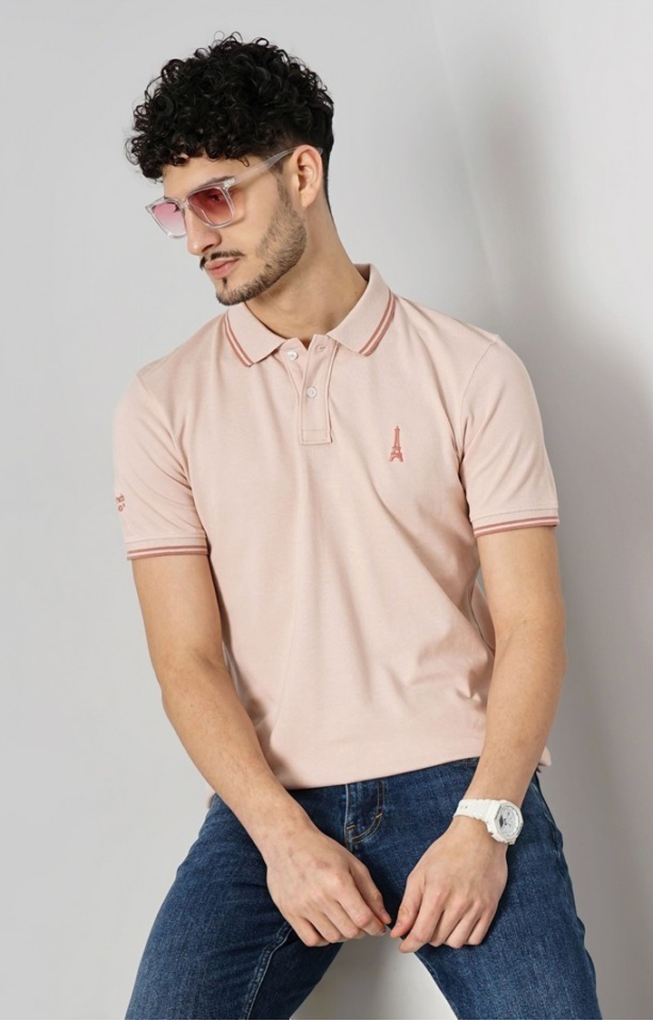 celio | Celio Men Pink Solid Regular Fit Cotton Pique Basic Polo Tshirt