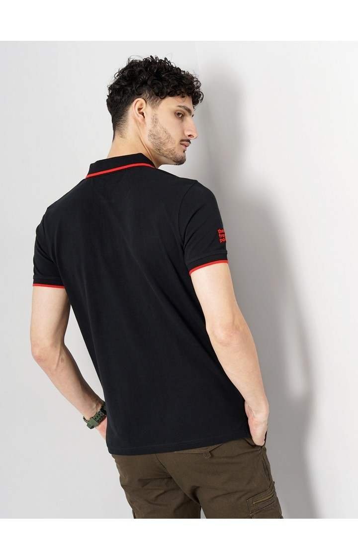 Celio Men Black Solid Regular Fit Cotton Pique Basic Polo Tshirt
