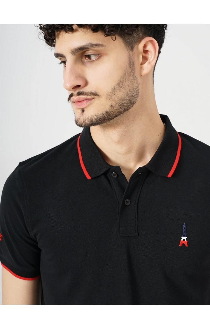 Celio Men Black Solid Regular Fit Cotton Pique Basic Polo Tshirt