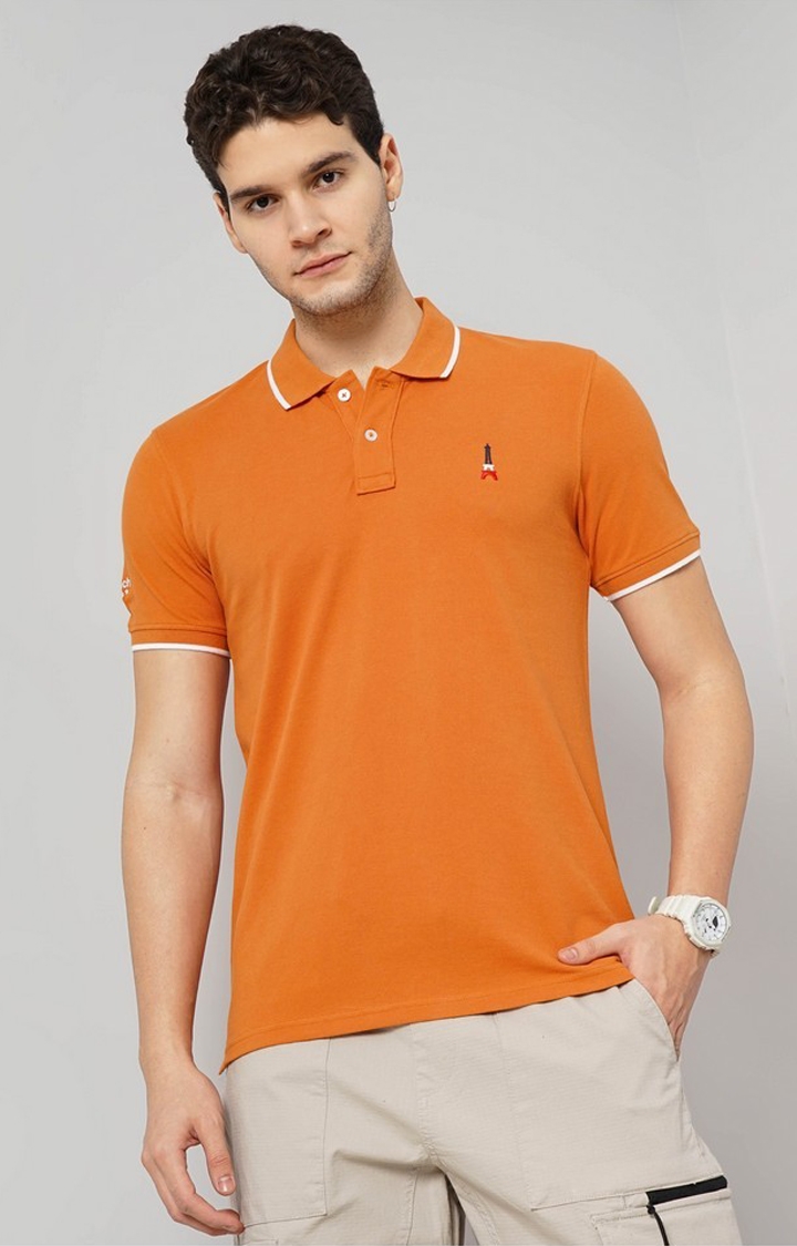 celio | Celio Men Orange Solid Regular Fit Cotton Pique Basic Polo Tshirt