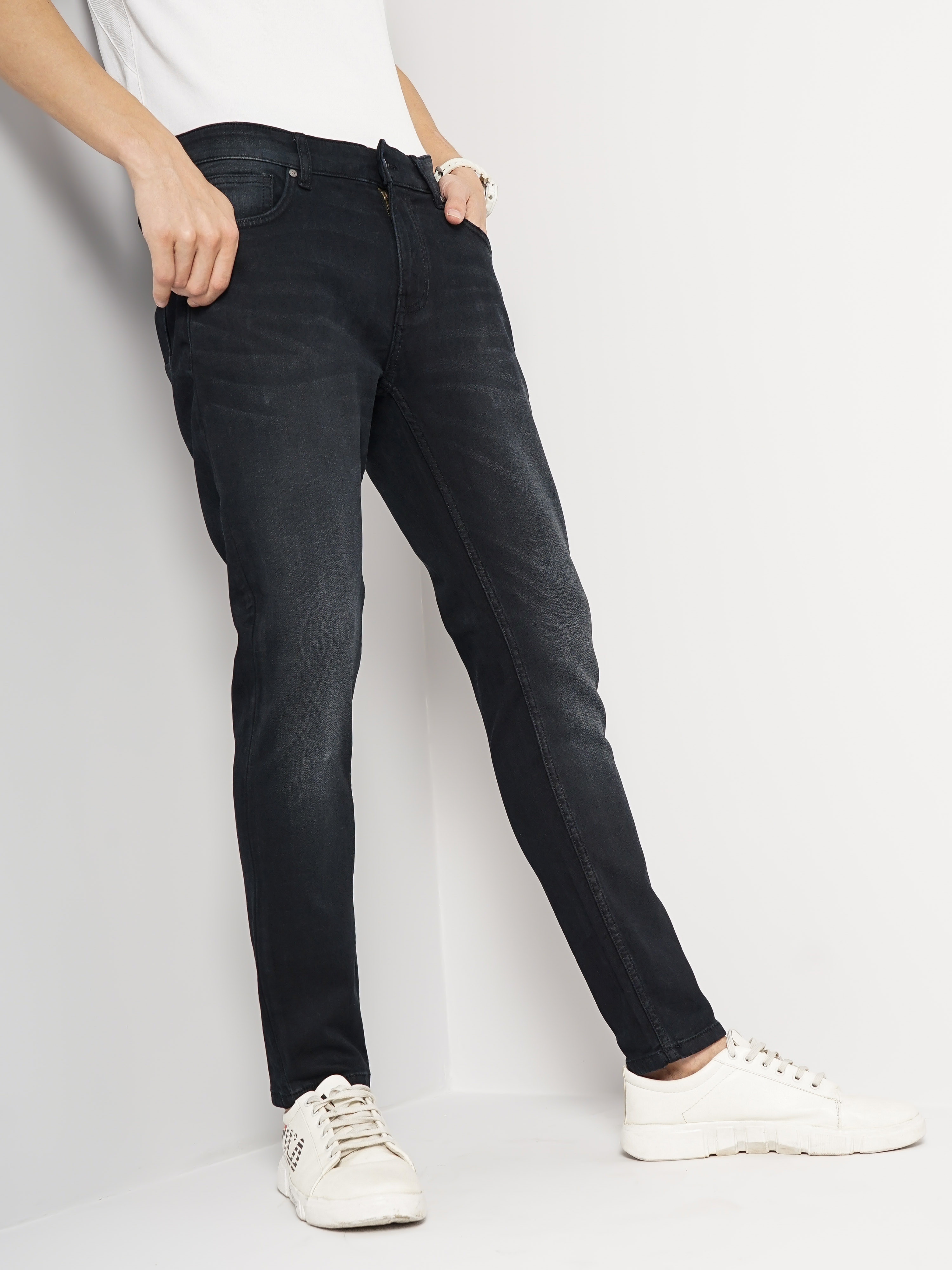 Celio Men Black Solid Skinny Fit Cotton Ankle Length Jeans