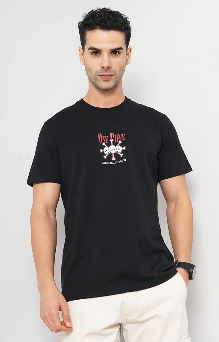 celio | Celio Men Black Printed Regular Fit Cotton One Piece Tshirts