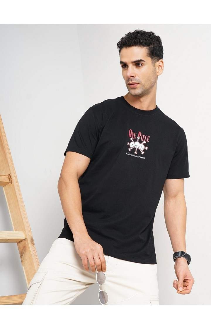 Celio Men Black Printed Regular Fit Cotton One Piece Tshirts