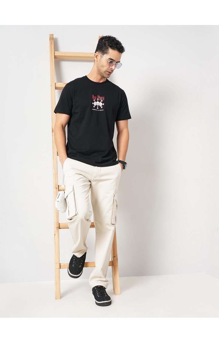 Celio Men Black Printed Regular Fit Cotton One Piece Tshirts
