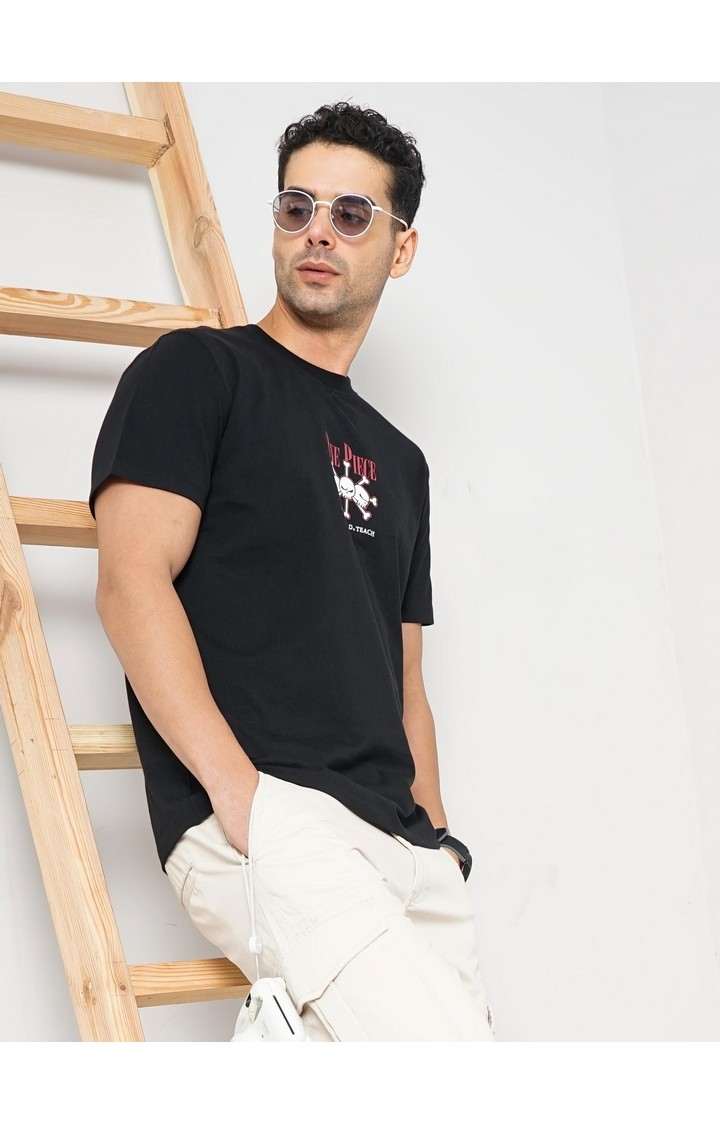 Celio Men Black Printed Regular Fit Cotton One Piece Tshirts