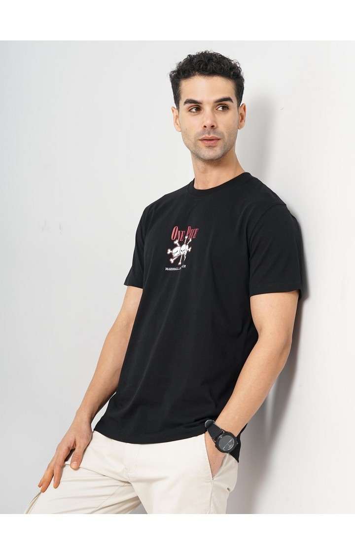 Celio Men Black Printed Regular Fit Cotton One Piece Tshirts