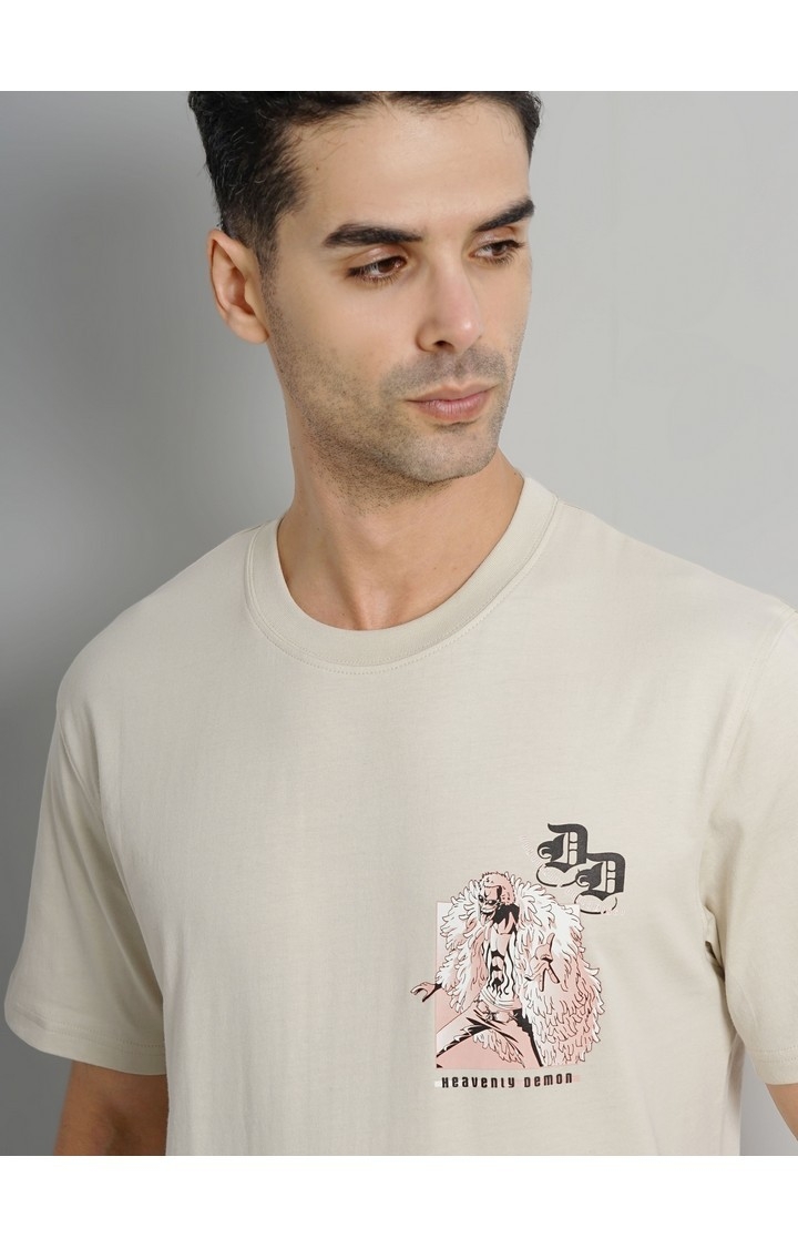 Celio Men Beige Printed Regular Fit Pure Cotton One Piece Tshirt