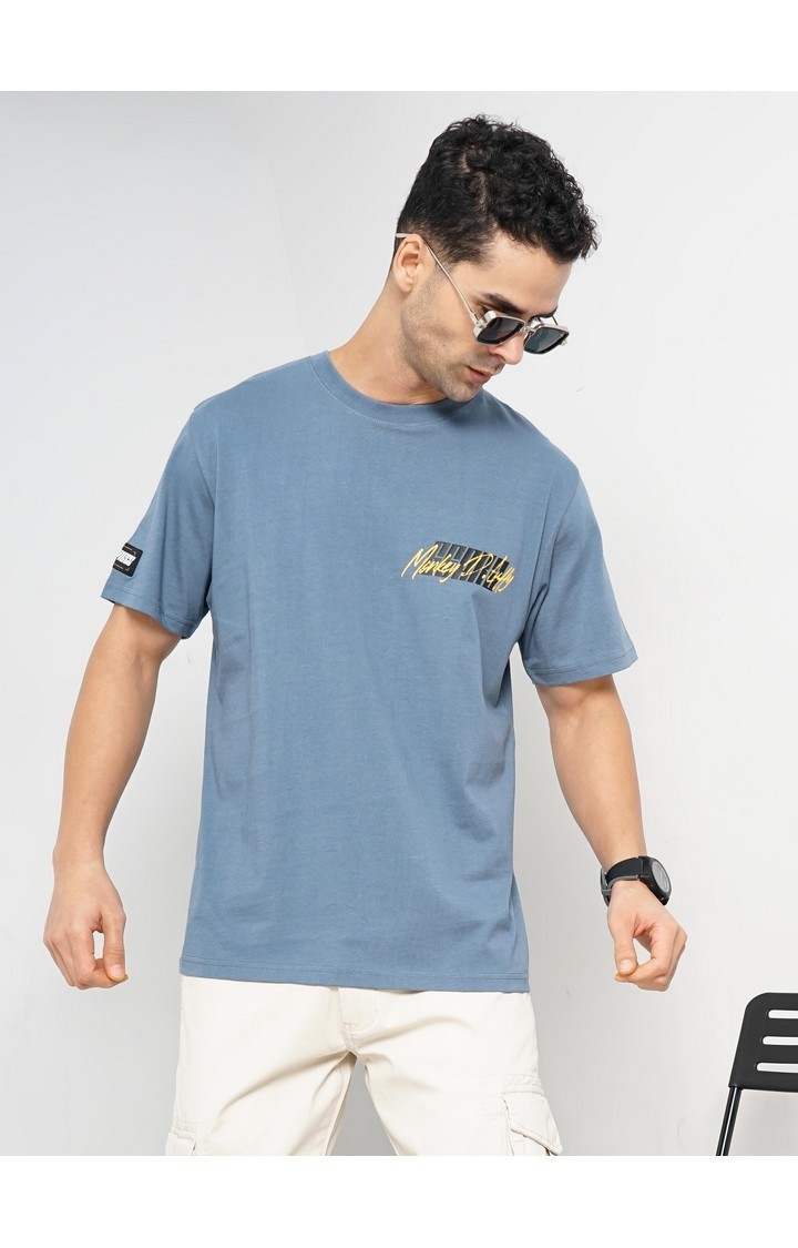 Celio Men Blue Printed Regular Fit Cotton One Piece Tshirts
