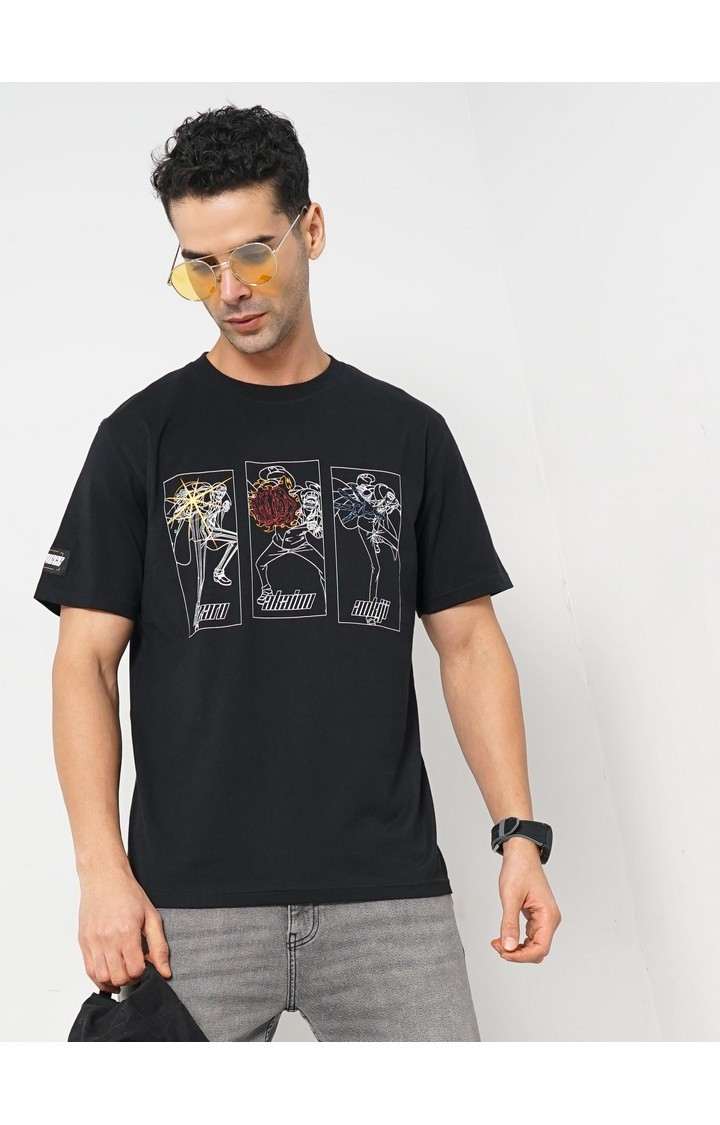 Celio Men Black Printed Regular Fit Cotton One Piece Tshirts