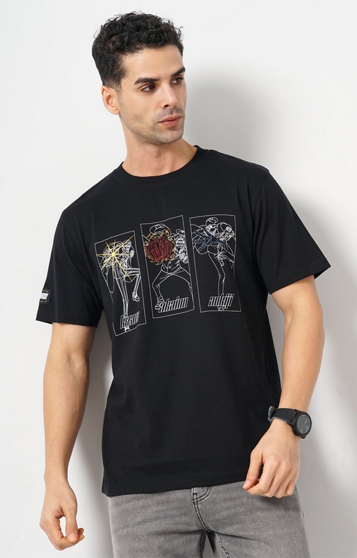 celio | Celio Men Black Printed Regular Fit Cotton One Piece Tshirts