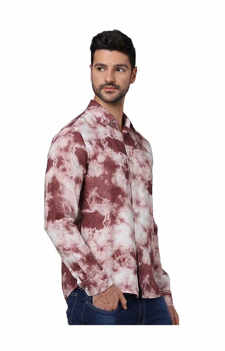 Celio Men Red Printed Regular Fit Linen Casual Shirt