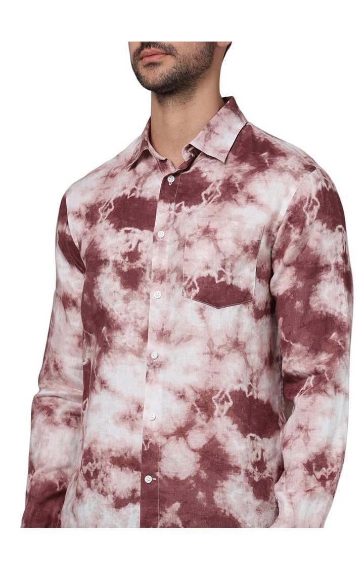 Celio Men Red Printed Regular Fit Linen Casual Shirt