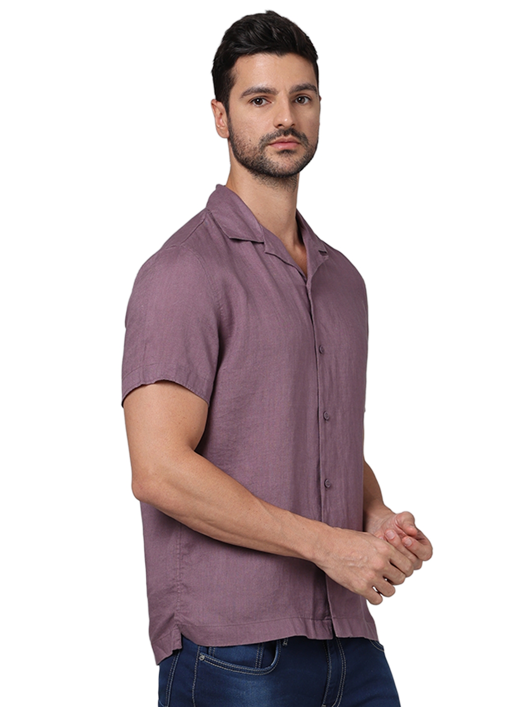 Celio Men Purple Solid Regular Fit Linen Casual Shirt
