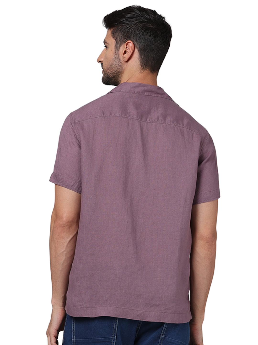 Celio Men Purple Solid Regular Fit Linen Casual Shirt