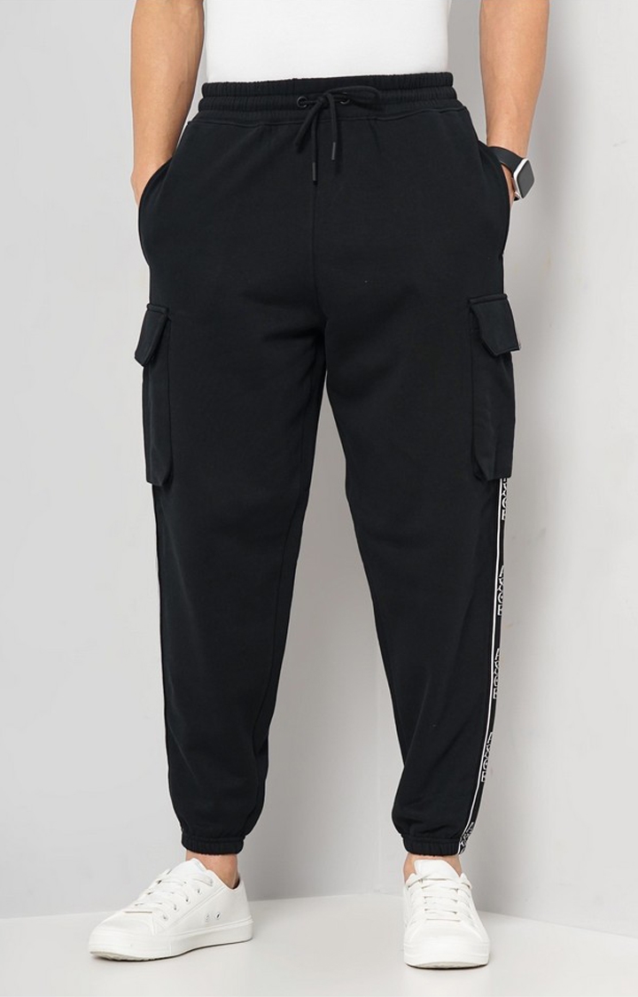 celio | Celio Men Black Printed Regular Fit Cotton One Piece Casual Trouser