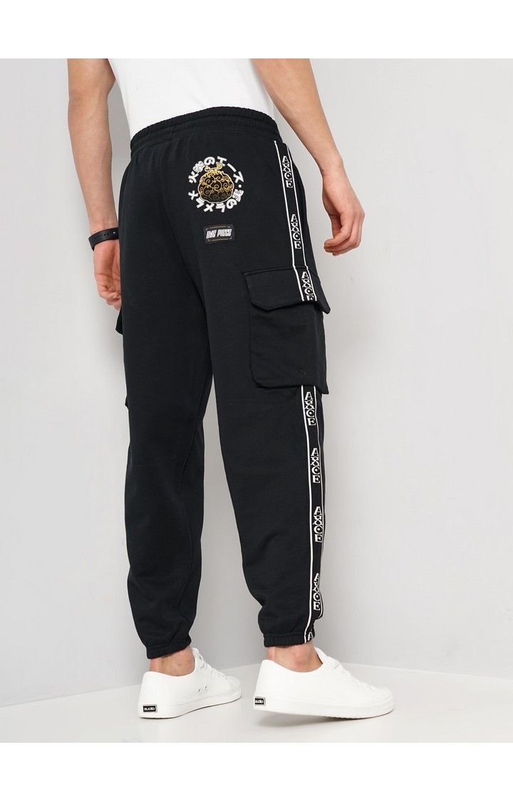 Celio Men Black Printed Regular Fit Cotton One Piece Casual Trouser